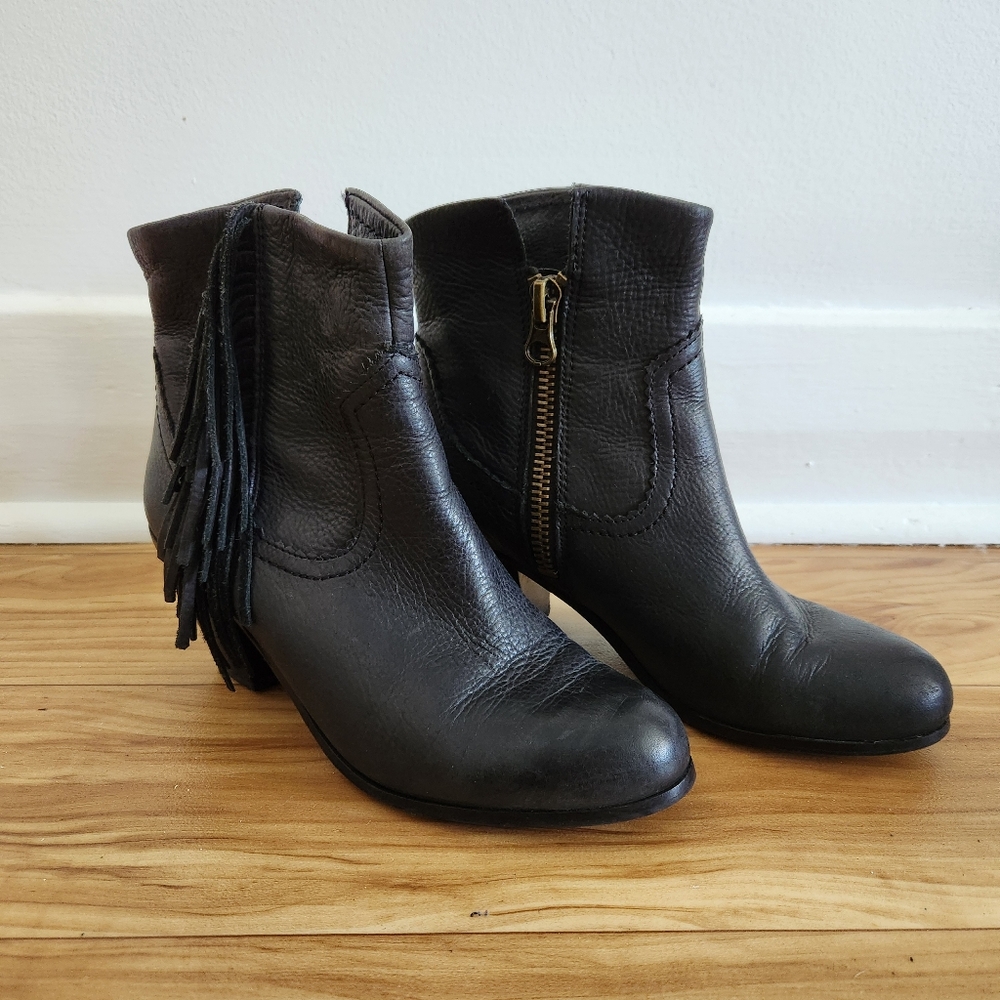 Black Fringe Leather Boots from Sam Edelmam